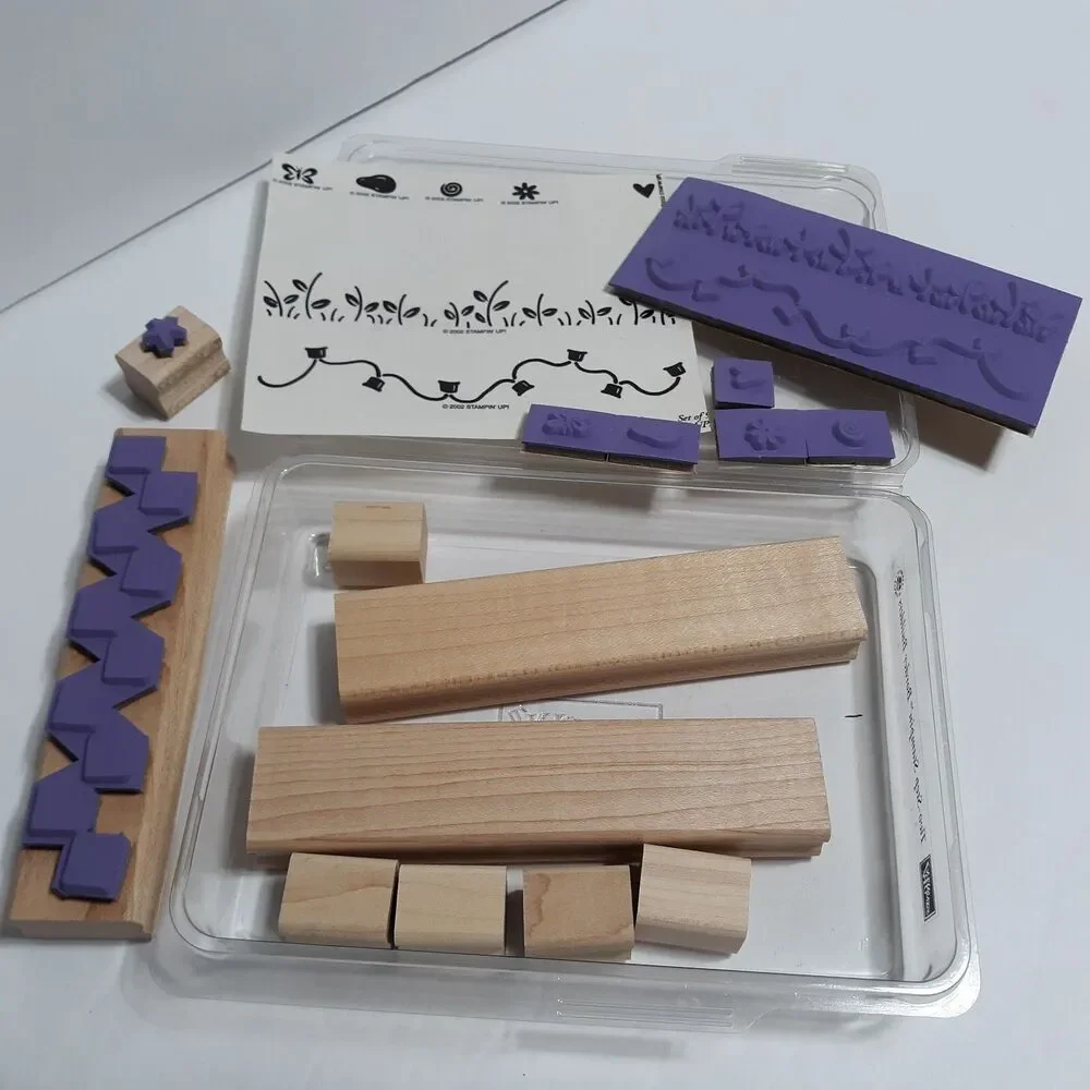 Stampin Up Two Step Border Builders 2002 Wood Mount Rubber Stamp Set Flowers